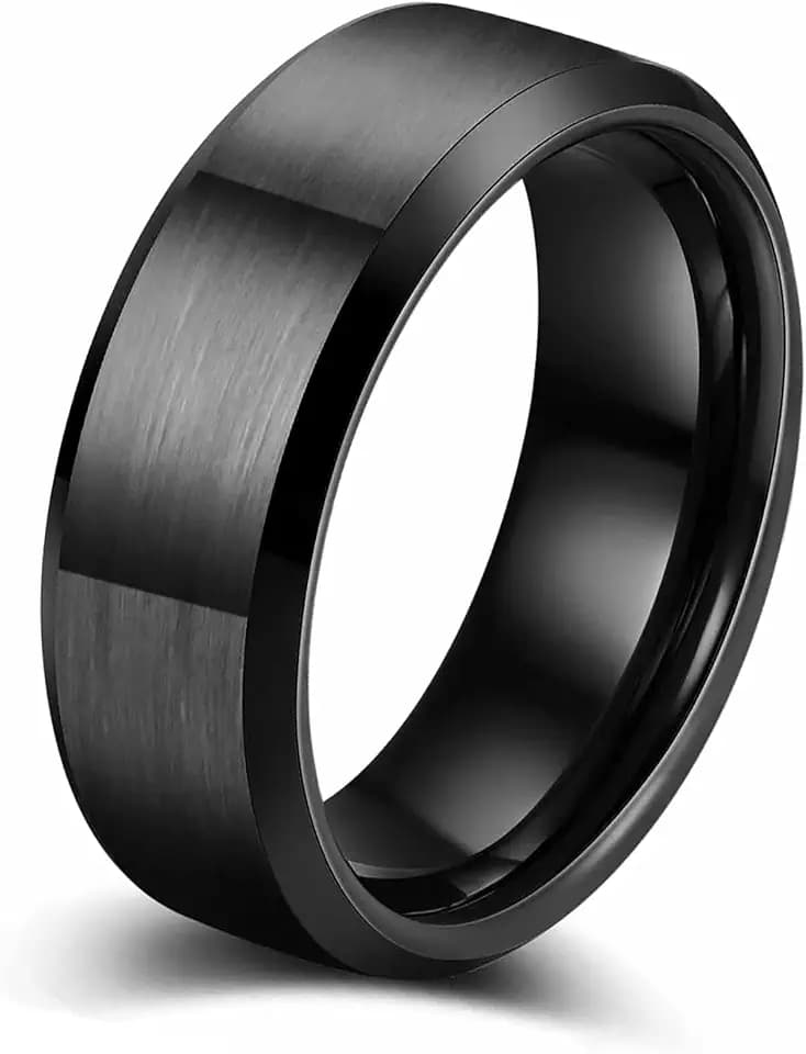 VQYSKO 4mm 6mm 8mm Tungsten Ring for Men Woman Wedding Band Engagement Ring Width | Silver Beveled Edges Matte Brushed Finish Comfort Fit | Size 5-12
