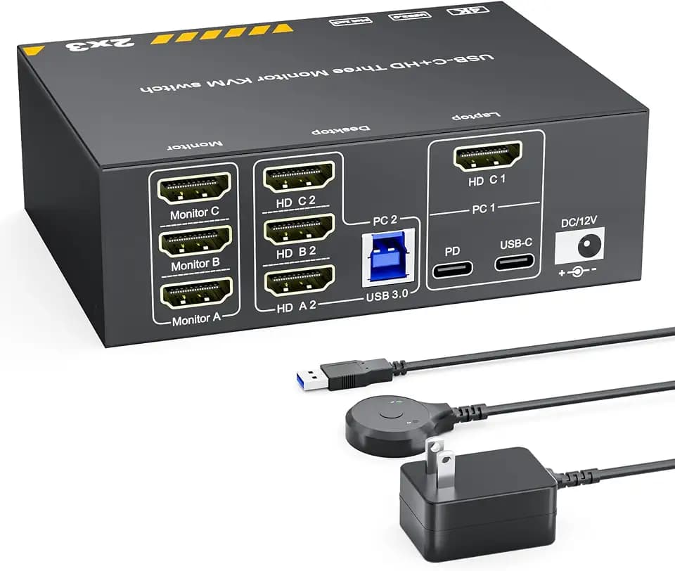 USB C HDMI KVM Switch 3 Monitors 1 Laptop and 1 Desktop 4K@60Hz