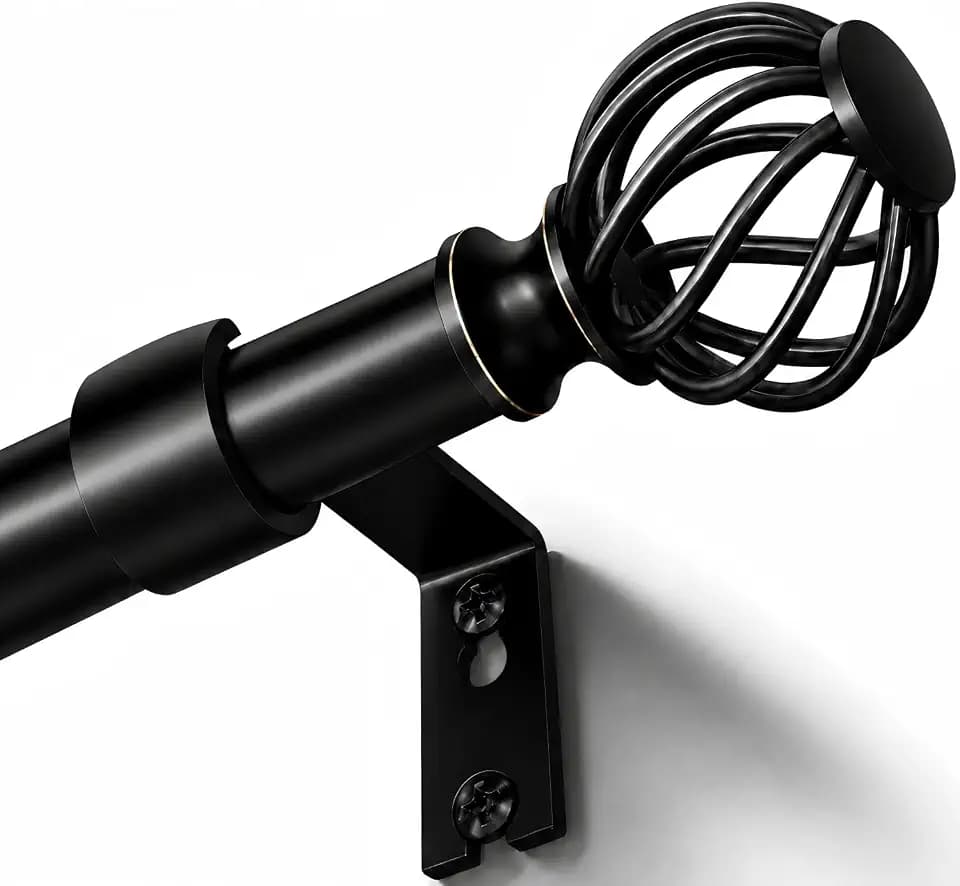 Curtain Rods for Windows 36-72 Inch(3-6Ft), Matte Black Decorative Curtain Rod Adjustable, Heavy Duty 1 Inch Drapery Rod for Living Room Bedroom Kitchen