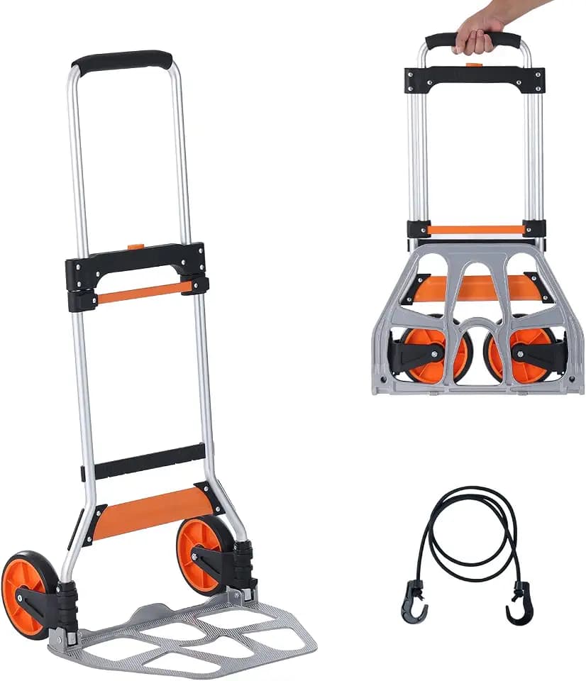 VEVOR Sackkarre Klappbar 125kg Transportkarre aus Aluminiumlegierung und Kunststoff Stapelkarre mit verstellbarem Griff 820-1105mm Faltbarer Trolley inkl. Bindeseil kompakte Größe zum Verstauen