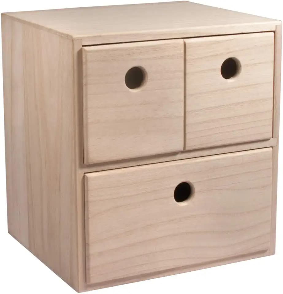 Rayher 62908505 Holzkommode mit 3 Schubladen, 21 x 18 x 23 cm, FSC zertifiziert, Schubladenbox, Natur
