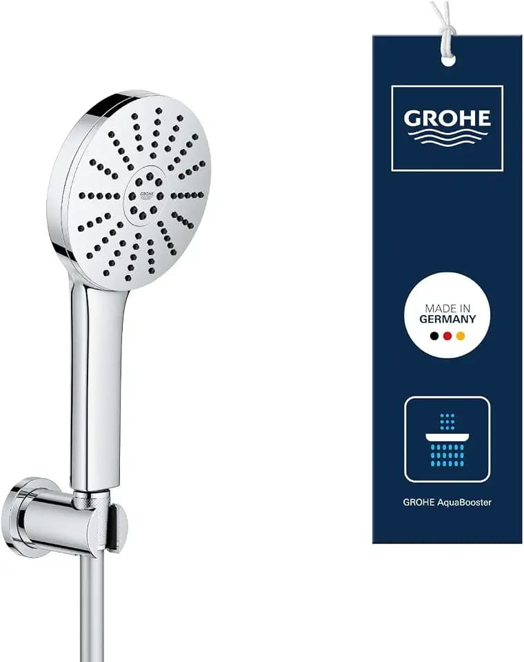 GROHE Vitalio Joy+ 120, wassersparender Duschkopf mit Schlauch und Wandhalterung, inkl. Boost Funktion, 6l pro Min (Handbrause 3 Strahlarten, per Drehregler verstellbar), chrom, 1348650000