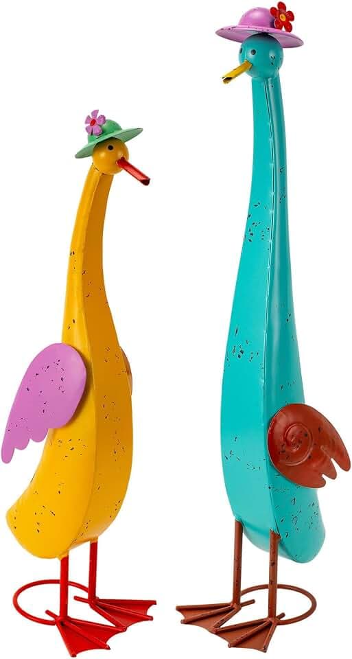 22" Duck Garden Statue Set of 2 Metal Ducks