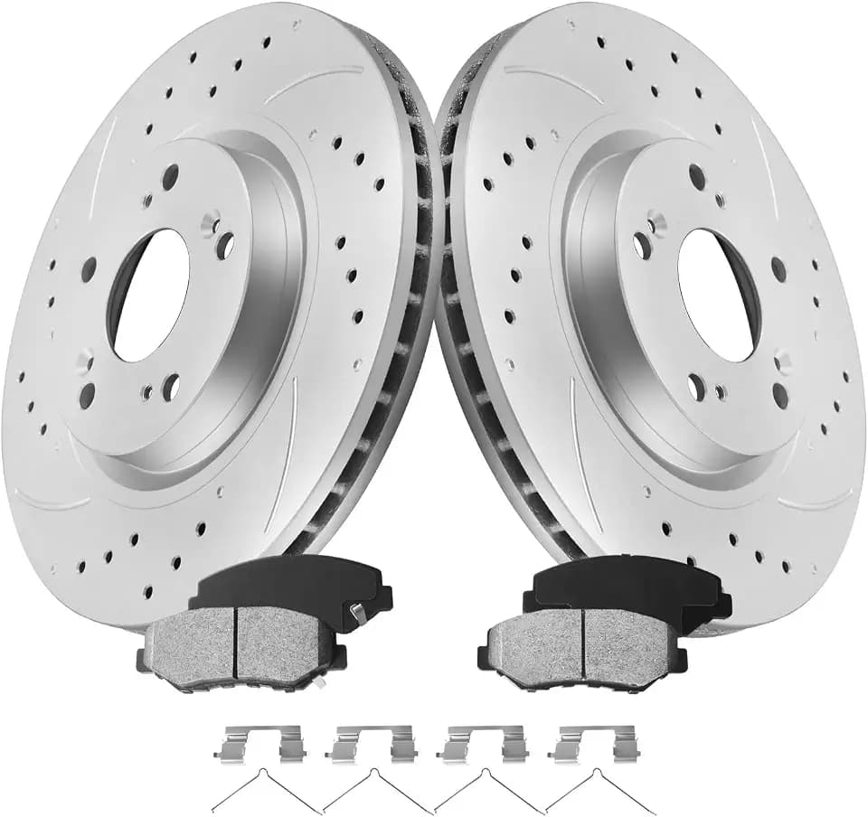 MOTOREVO Front Brake Kit for CR-V 2005-2006, Geomet Coated, High-Carbon Alloy Drilled & Slotted Vented Rotors with Ceramic Brake Pads Universal Fit Automotive Performance Replacement Brake Discs