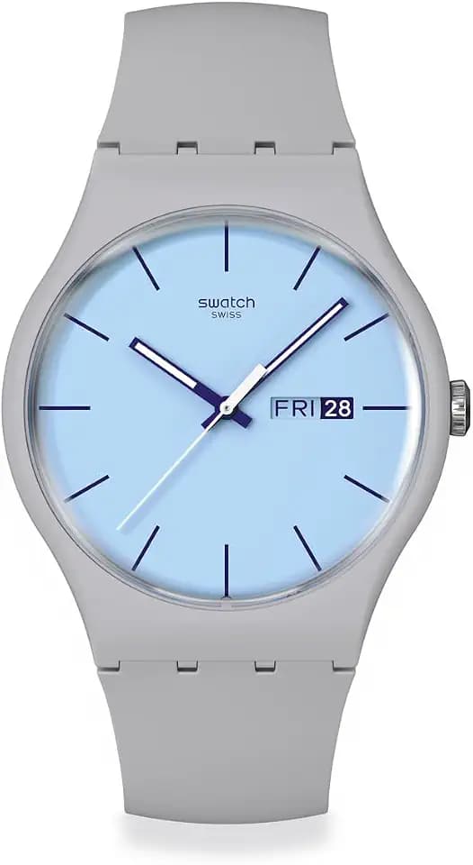 Swatch New Gent Biosourced Unisex Watch Casual Polymer Grey Quartz Waterproof Blueberry Sky