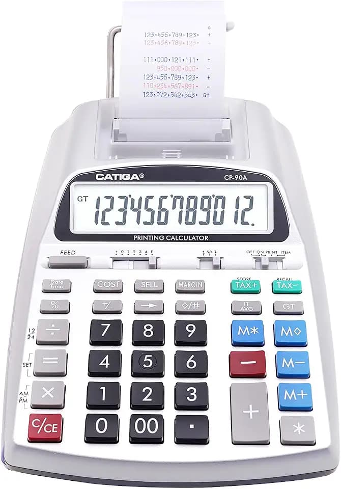 CATIGA Printing Calculator with Tape Print Out - 10 Key Adding Machine with Paper Roll, Desktop Electric Calculator for Accounting, Business, Finance, Home Office Use CP90A