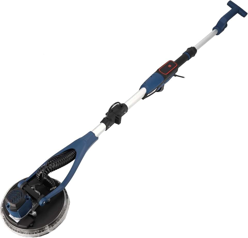Trockenbauschleifer mit Getriebe Ø 225 mm, Giraffe, DEDRA 500 W, 900-2100 U/Min, bürstenloser Motor, BMC, für das Schleifen von Trockenbau, leicht, teleskopierbarer, klappbarer Stiel, LED-Beleuchtung