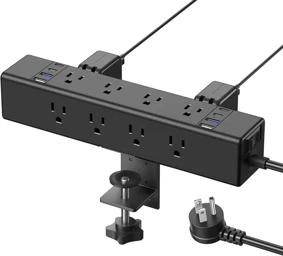 CCCEI 45W Per Side USB-C Desktop Outlet Station, Clamp Power Strip Surge Protector 4800J, Home Office Standing Desk Organizers and Accessories, 6FT 14AWG 15A Extension Cord, Switch, ETL Listing.