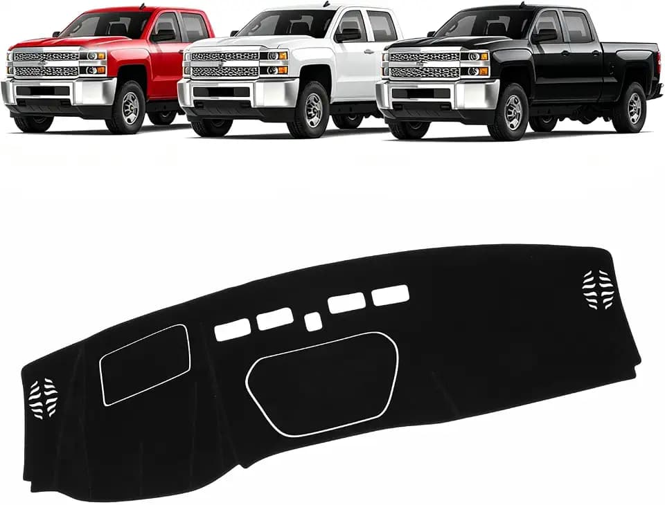 KUST Black Dash Cover for 19-25 Chevy Silverado 1500 2500HD 3500HD/19-23 GMC Sierra 1500 2500HD 3500HD(Only fit Silverado Dashboard with Open Bin and HUD)(Not Fit for 13.4 inch Navigation Silverado)