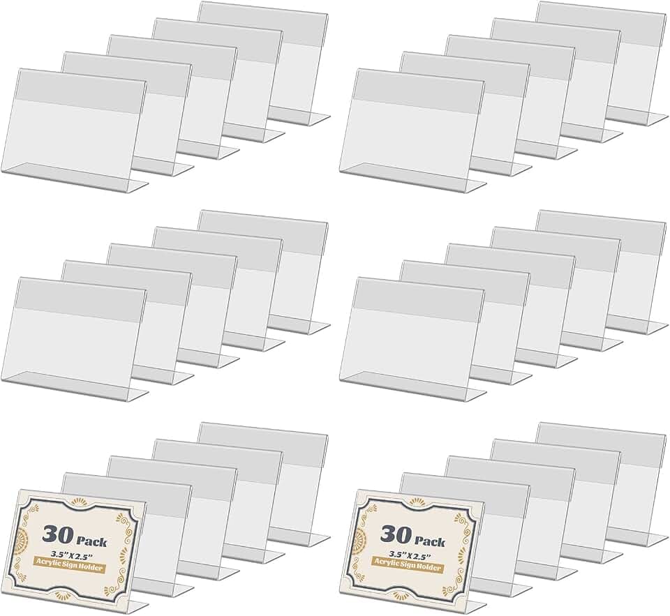 30 Stück Mini Acryl Schilderhalter 8,9 x 6,3 cm, Transparent Tischaufsteller Preisschilder Namenskarten Halter für Shop Büro Schulen Einkaufszentren