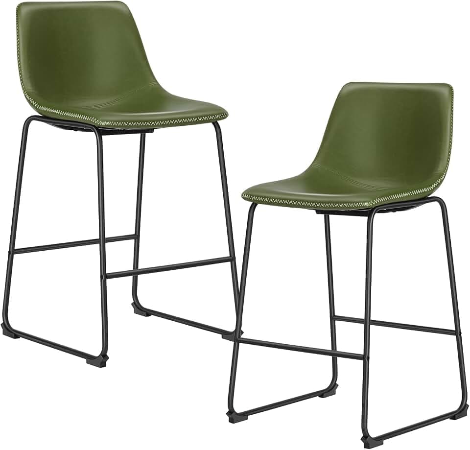 DUMOS Bar Stools Set of 2, Faux Leather Counter Height Bar Chairs for Pub