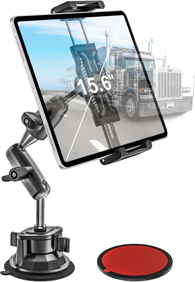 Tablet Holder for Car Truck Heavy Duty Suction Cup [Large Clamp] [Thick Case Friendly] Tablet Mount for Windshield, Dashboard, Window, for iPad Pro Air Mini, iPhone, Galaxy Tab, 6-15.6 Devices