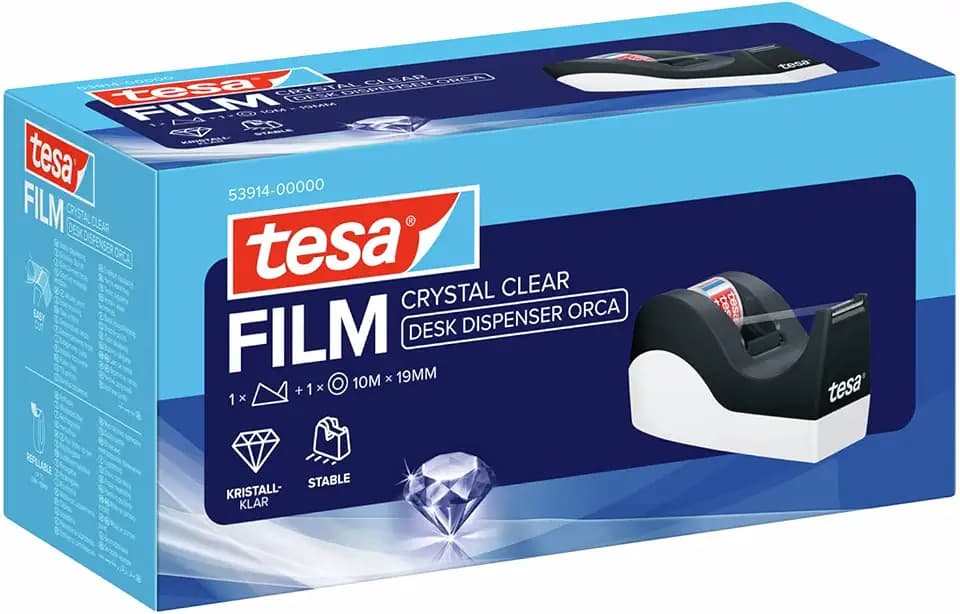 tesa Tischabroller Easy Cut Orca mit 1 Rolle tesafilm Crystal Clear