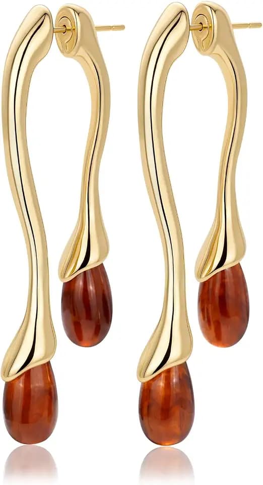 Gold Front Back Dangle Drop Earrings Chunky Statement Resin Jewelry