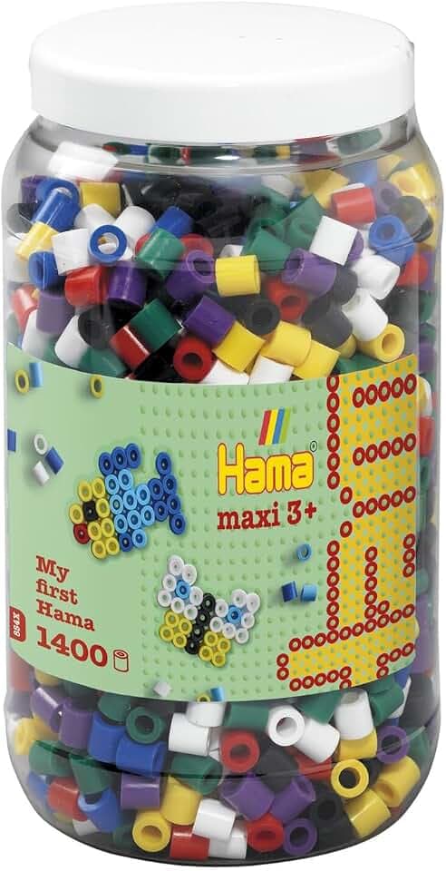 Hama Perlen 8540 Bügelperlen Dose mit ca. 1.400 Maxi Bastelperlen mit Durchmesser 10 mm im Volltonmix 1, kreativer Bastelspaß für Groß und Klein