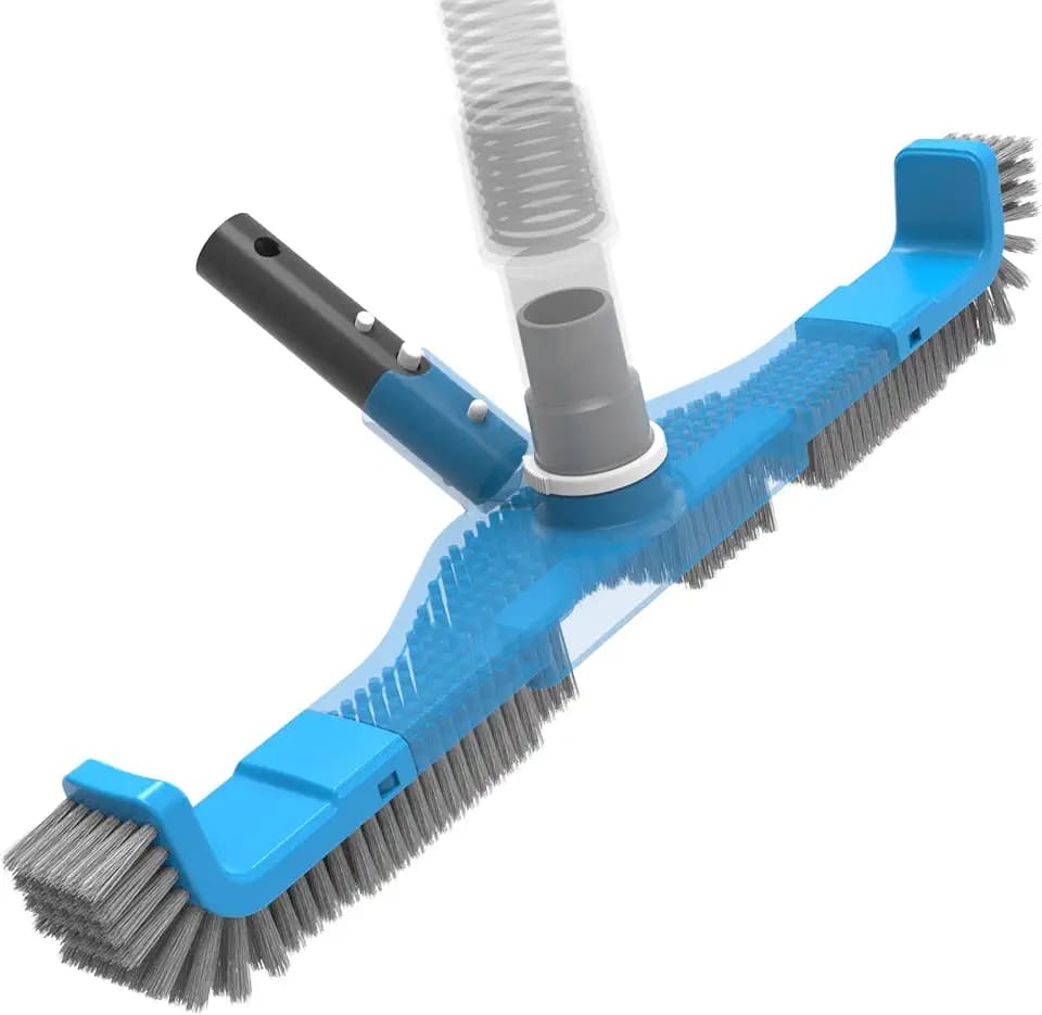 TidyMister 20" 2 in 1 Pool Brush Vacuum Head with Swivel Hose Connection & Sturdy Nylon Bristles for Heavy Duty Inground & Above Ground Pool Cleaning - Fits 1-1/4" or 1-1/2" Hose (No Pole)