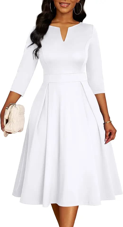 Nmoder Midi Church Dress for Women A-Line Casual Work Dress