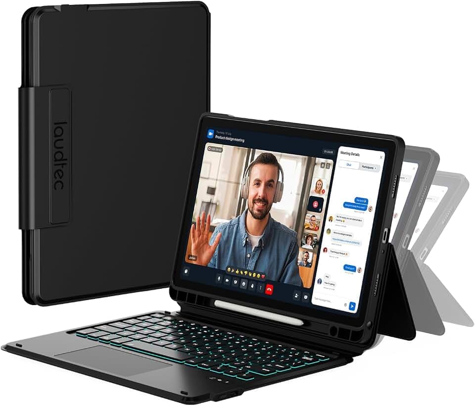 [Upgraded] LAUDTEC Rugged Case with Built‑in Keyboard & Large Trackpad for Samsung Galaxy Tab A9+ / A11+ Plus 5G 11" 2025, Adjustable Folio Stand, Backlit, S Pen Holder, for Students & Travel, Black