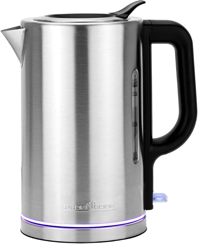 ProfiCook® Wasserkocher Edelstahl 1,7L | Ambiente-Beleuchtung | 2200W | Einhandbedienung | Electric Kettle | 360° Station mit Kabelaufwicklung | PC WKS 1321