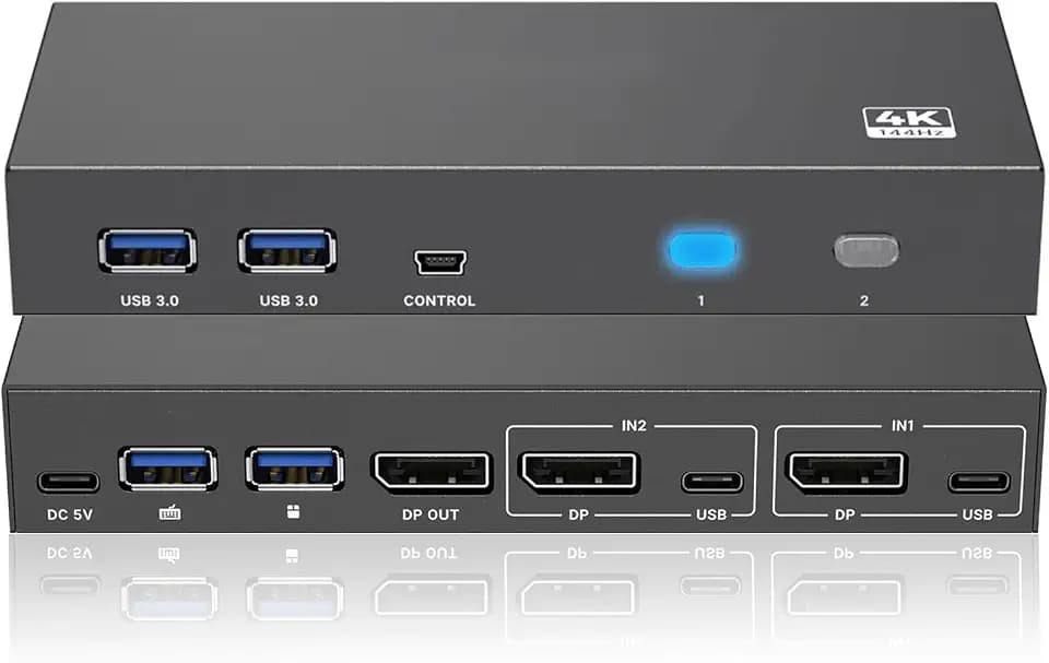 DisplayPort KVM Switch 1 Monitor 2 Computers USB 3.0 KVM Switcher
