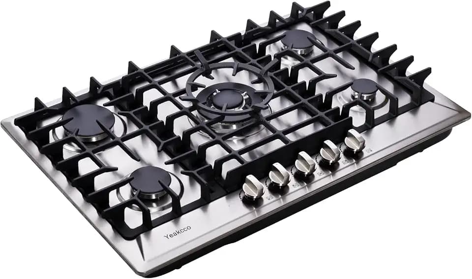 30 Inch Gas Cooktop, Built-in 5 Burners Stainless Steel Stovetop Propane/Natural Gas Convertible Stove Top Dual Fuel Cooktop