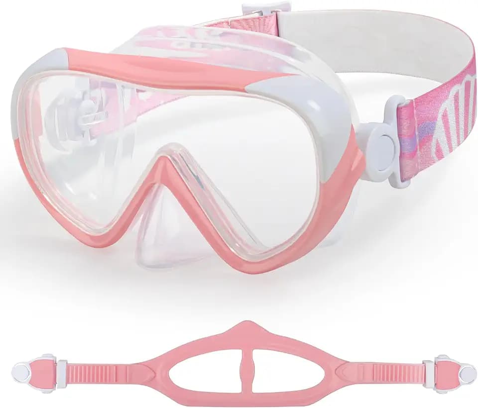 Kinder Taucherbrille 180° Panorama Kind Schnorchelmaske, Anti Nebel Tauchmaske gehärtetes Glas Schwimmmaske Junge Silikon Tauchermaske Mädchen Schwimmbrille mit Nasenabdeckung 4-16