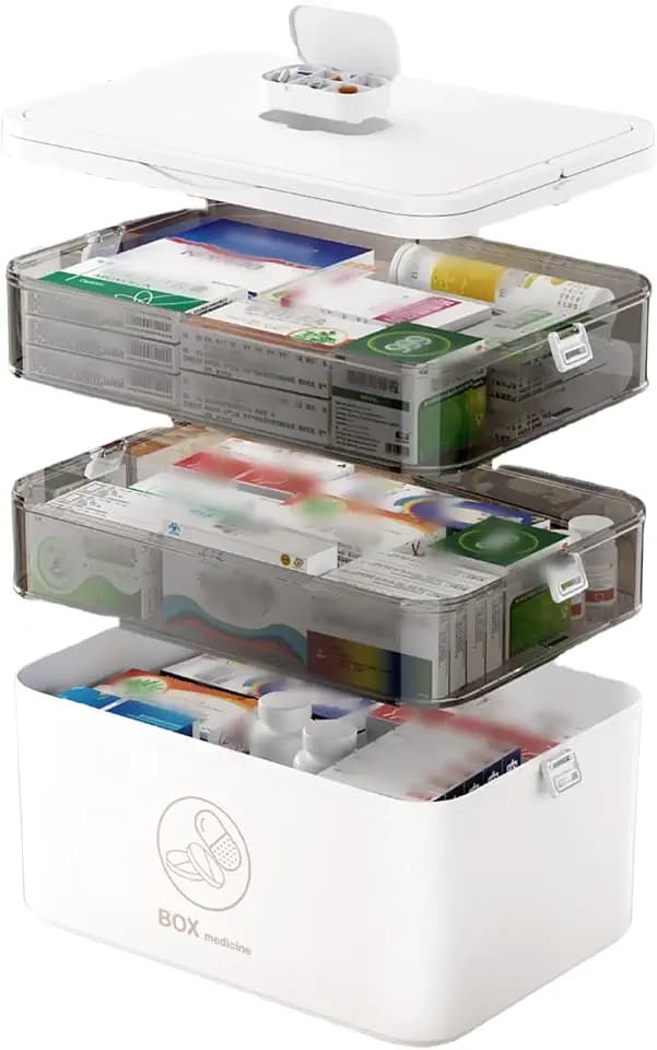 3 stöckige Medizinbox, Medikamentenbox mit Tragegriff in Weiß, 30x16,5x24cm
