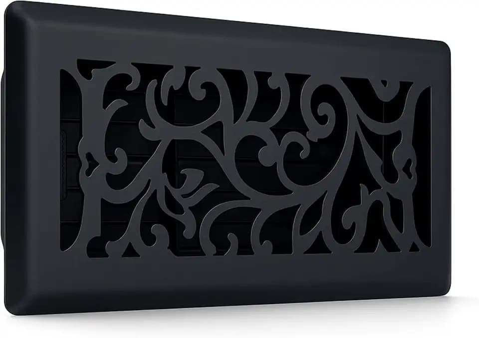 4" x 14" Floral Floor Register in Textured Black Finish - Vent Covers for Home Floor- Decorative Air Vent Covers- Floor Register 4” x 14” (Duct Opening)