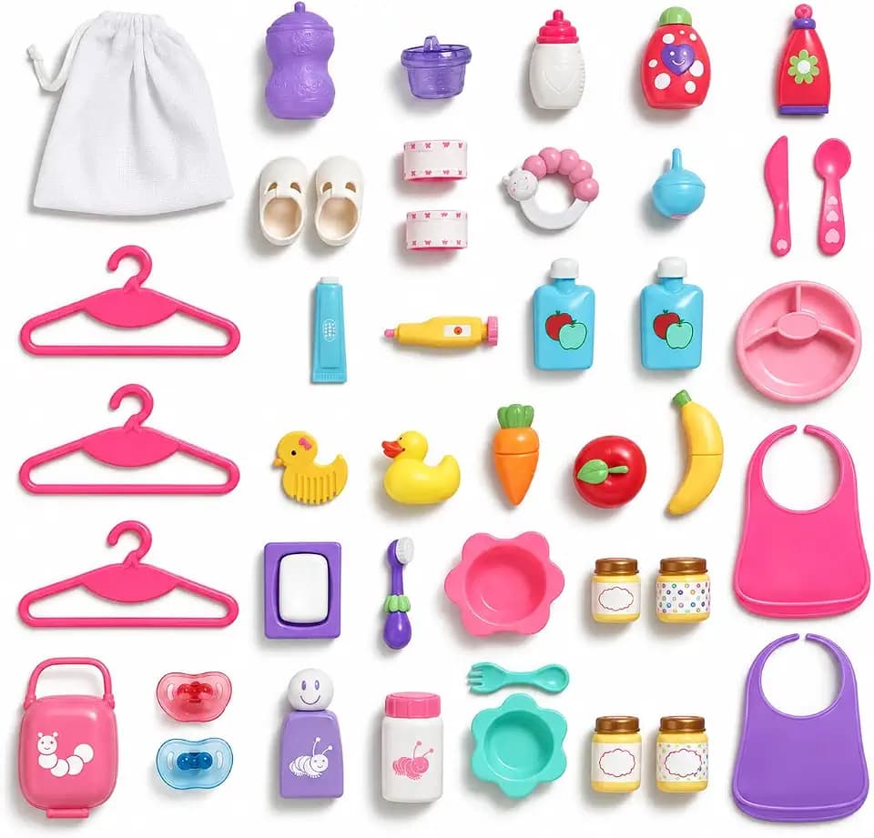 Baby Nursery 45 Piece Accessory Bag | JC Toys - for Keeps Playtime! | Accessories fit Most Dolls up to 15" | Play Accessories | Ages 2+