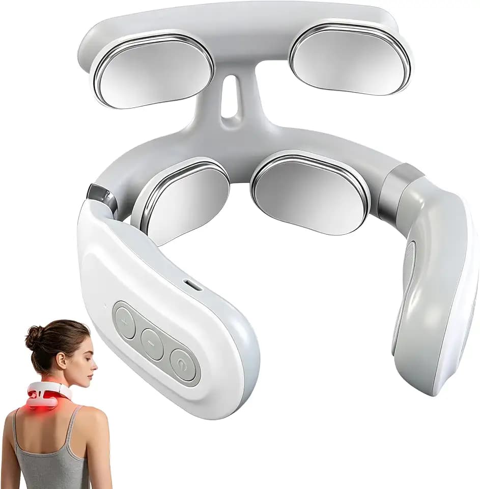 4D Nackenmassagegerät mit EMS & Wärme, 6 Modi & 16 Stufen, Elektrischer Massager Gegen Verspannungen im Nacken & Schulter, Tragbares Massagegerät für Zuhause, Büro & Reise (USB-C Aufladbar)
