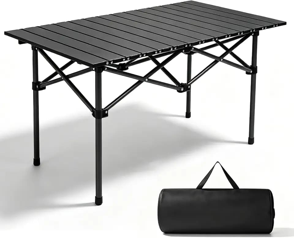 Campingtisch faltbar 96x54cm, Klapptisch Outdoor mit aufrollbarer Tischplatte, Tragbar Falttisch bis 100kg belastbar, Stahlrahmen mit Tragetasche für Camping, Grill, Garten & Picknick