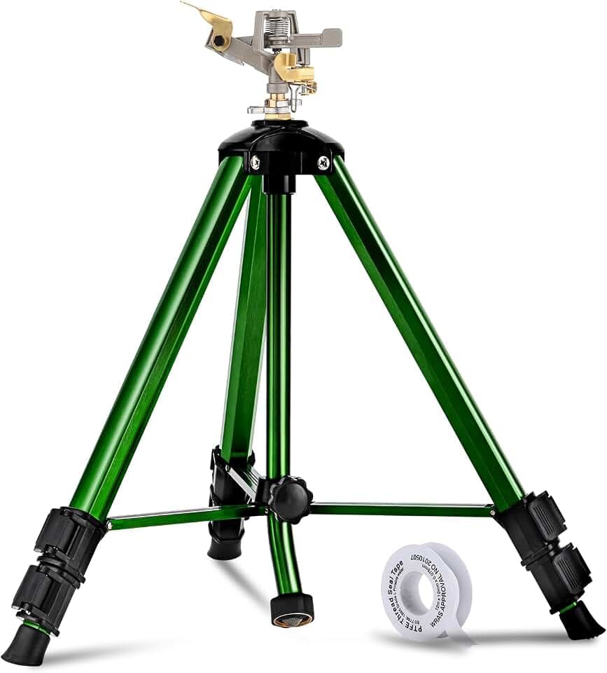 Pattiumo Sprinklers for Yard, 360° Tripod Sprinklers for Yard Large Area, 3/4" Connector Lawn Sprinkler, Adjustable Height 16-37”, Water Sprinkler for Lawn/Garden/Patio, 1Pack