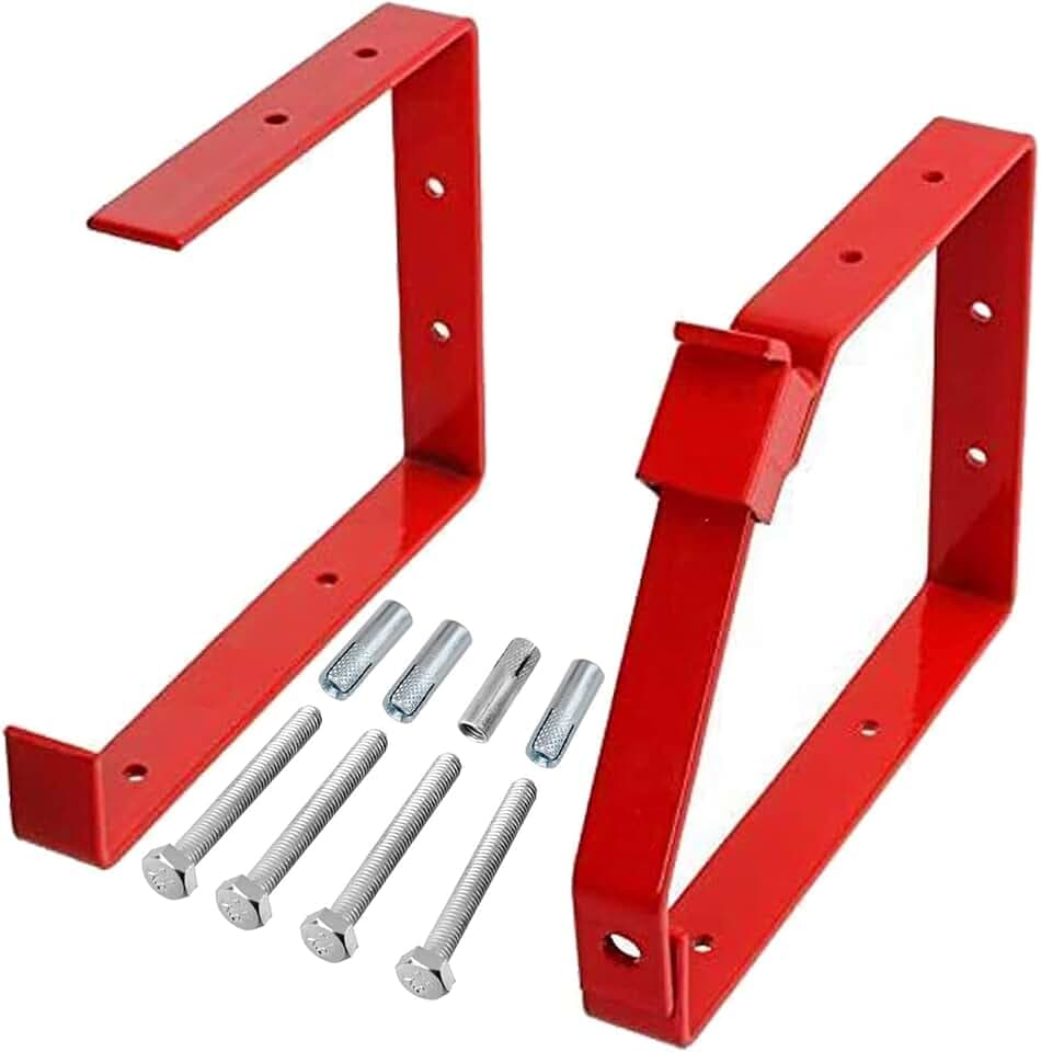 Spares2go Universal Lockable Wall Ladder Storage Rack Brackets (Red)