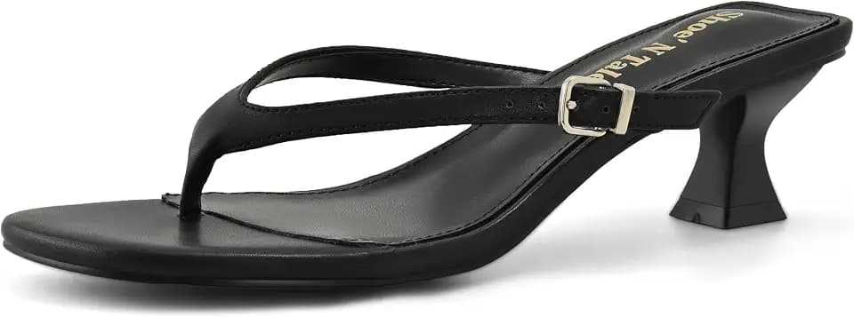 Shoe'N Tale Kitten Flip Flop Low Heel Sandals for Women Round Open Toe Party Dress Thong Heeled Sandals