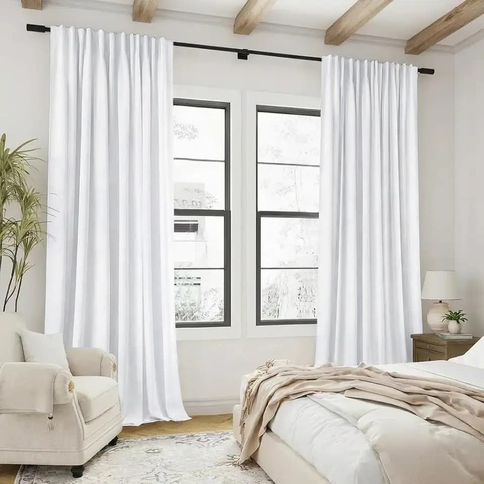 100 Inch Curtains Long, Greyish White Blackout Back Tab Room Darkening Polished & Tailored Faux Linen Black Out Curtains for Bedroom Living Room 2 Panels Set, 52 in Wide, Ash Oyster White