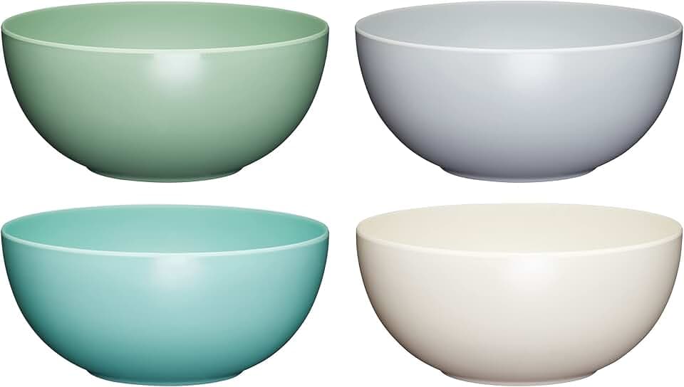 Colourworks Müsli Schüssel Set in Pastell Farbtönen, 4 Unzerbrechliche Schüsseln, Melamin Ramen Schüssel, Schalen Set, Blau Farbtöne, Ø 15 cm