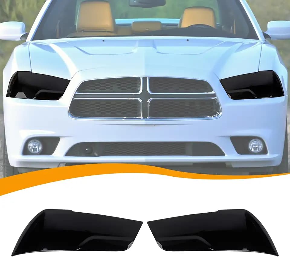 Hoolcar Front Headlight Lamp Cover Guard Trim Bezel Frame Decor Exterior Accessories Compatible with 2011-2014 Dodge Charger, Smoked Black, 2PCs