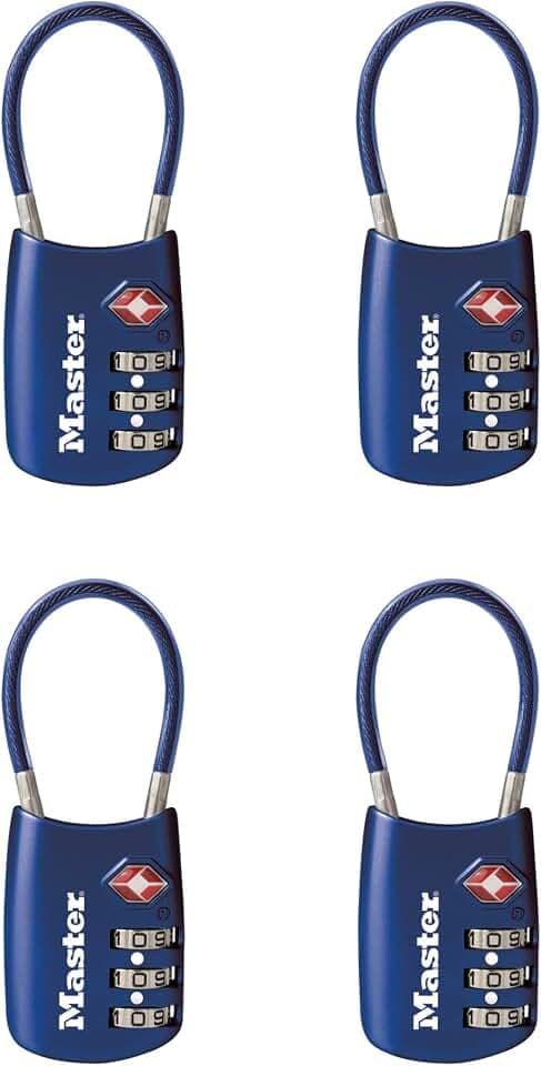 Master Lock TSA Approved Combination Luggage Lock, Blue, 4-Pack 4688BLUEC4