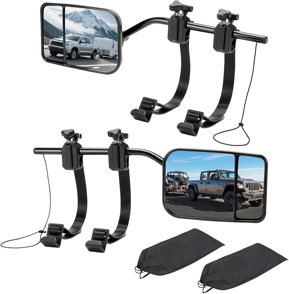 Clip-On Mirror Extenders for Towing, Shatterproof Dual View Convex Tow Mirrors, 360° Adjustable Universal Side Mirror Extensions for Truck, SUV, RV & Trailer, 2-Pack