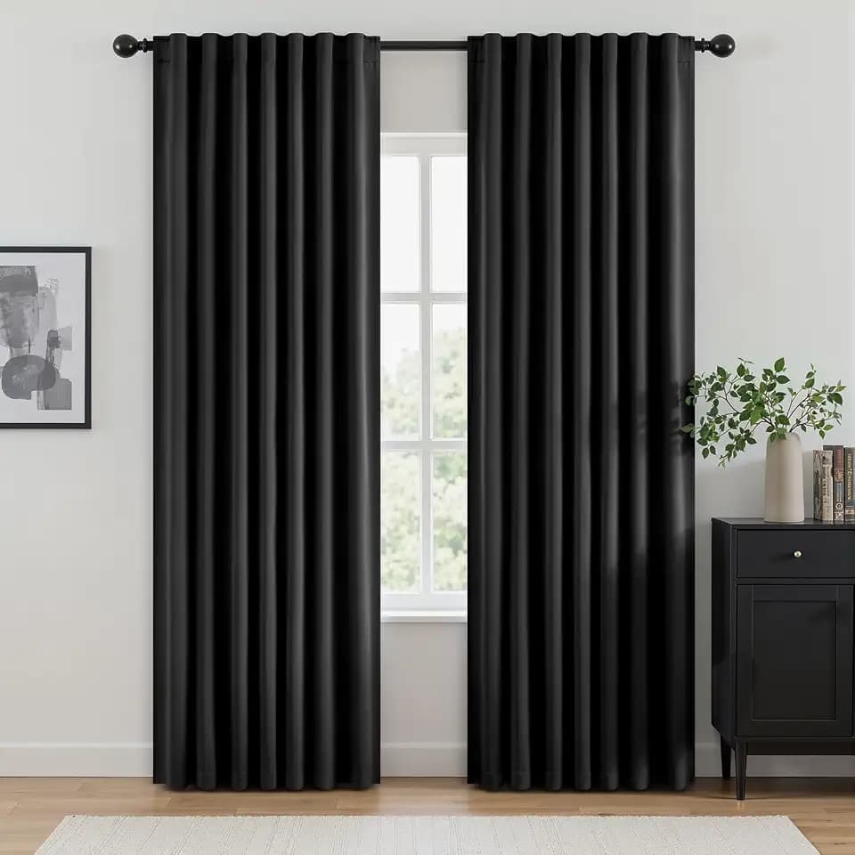 ANRODUO Black Back Tab Blackout Curtains 92 Inch Long 2 Panels