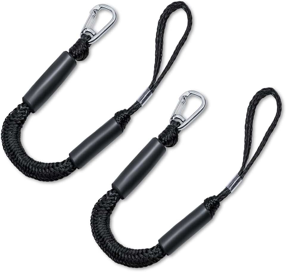 Festmacher mit 91 cm Bungee-Dockleine, 2 Stück, unverzichtbares Zubehör für Verschiedene Wasserfahrzeuge, eingebauter Snubber, Kajak, Wasserfahrzeuge, SeaDoo, Jetski, Ponton (Schwarz, 4FT)