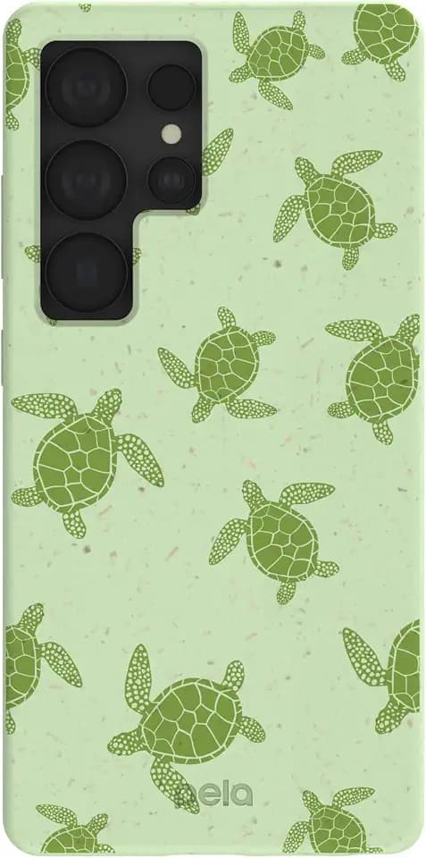 Pela | Phone Case Compatible with Samsung Galaxy S25 Ultra | Ocean Collection | Supports Wireless Charging | Cute Eco Friendly | Sage Green Tiny Turtles