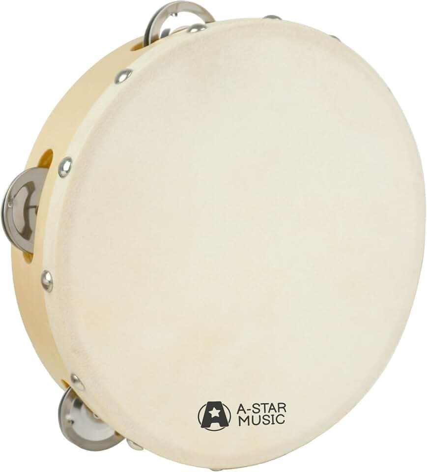 A-Star 8 Zoll/20 cm handgeführtes hölzernes Tamburin, traditionelle Einzelmetall-Glockenreihe – natürlicher Kopf