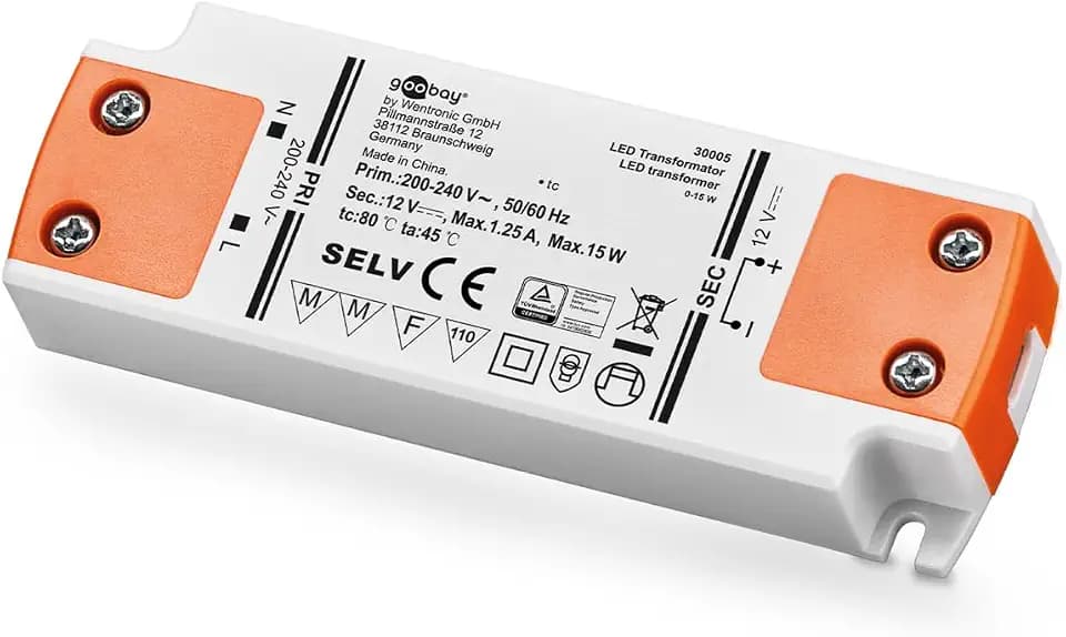 LED Trafo 230 V auf 12 V DC, 15 W, LED Treiber, flackerfrei, Weiß/Orange