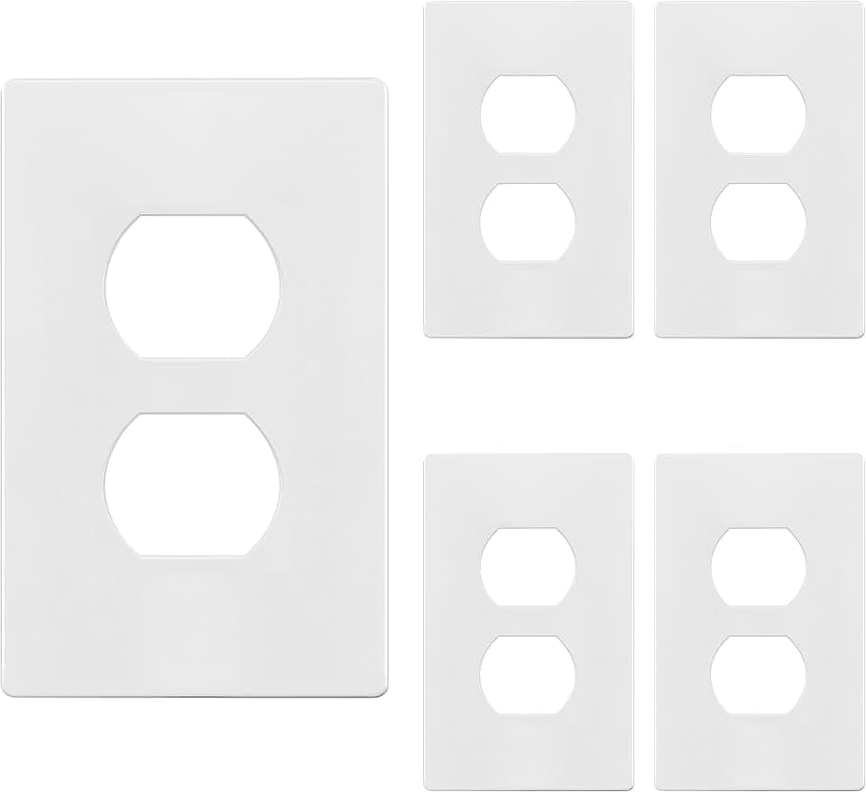 TG 5 Pack Screwless Duplex Outlet Covers Wall Plate, 1-Gang, White