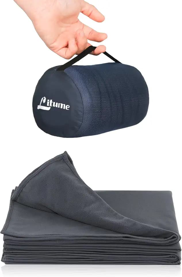 Litume Kompakte Reisedecke fürs Flugzeug, Warm, Fleece Dunkelgrau