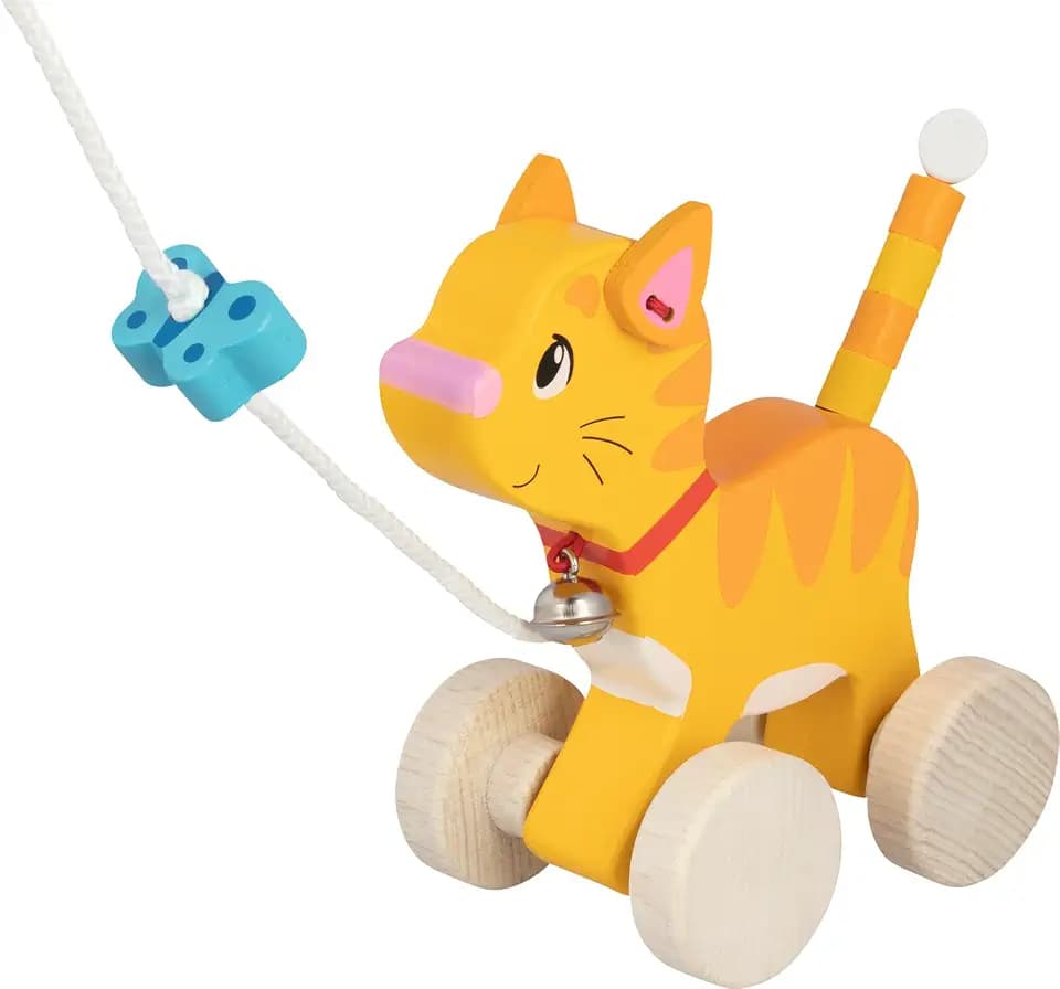 Goki Ziehtier Katze - Fördert Motorik, Hochwertiges Holzspielzeug inklusive Schnur für Kinder ab 1 Jahr, 14cm x 8cm x 15cm