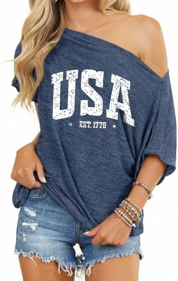 REVETRO Womens Sexy Off The Shoulder Tops Summer Short Sleeve Loose T-Shirt