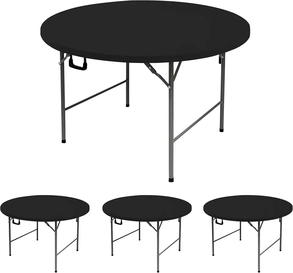 Round Fitted Tablecloth with Elastic-Black Spandex Table Covers 60 Inch