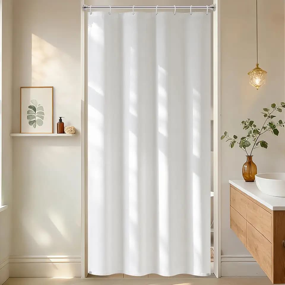 EurCross Wasserdicht Mikrofaser Duschvorhang 100x180 cm Schmaler TPU Rückseite Duschvorhänge mit 2 Magneten, Kleine Weiß Textil Stoff Waschbar Badvorhang mit 7 Ringen